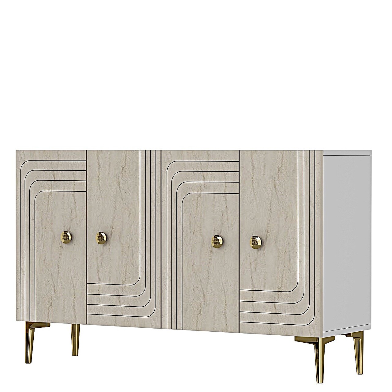 Consola, Hanah Home, Lessi 120, 120x75x32 cm, White / Travertine / Gold - view 4