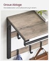 Cuier de perete, Vasagle, cu 10 agatatori, 65x30x42 cm, PAL/otel, gri/negru