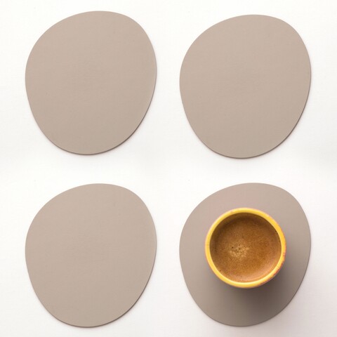 Set 4 suporturi pahare, Ruca, 12 x 11 cm, piele ecologica, gri