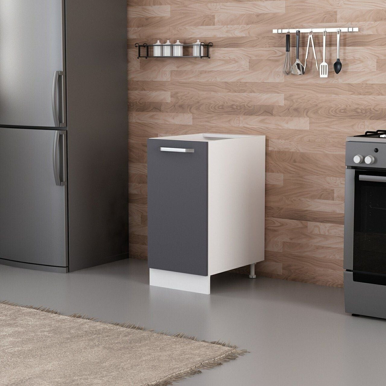 Dulap pentru bucatarie, Hanah Home, Minar, 40x87x58 cm, Alb / Antracit — imaginea 3