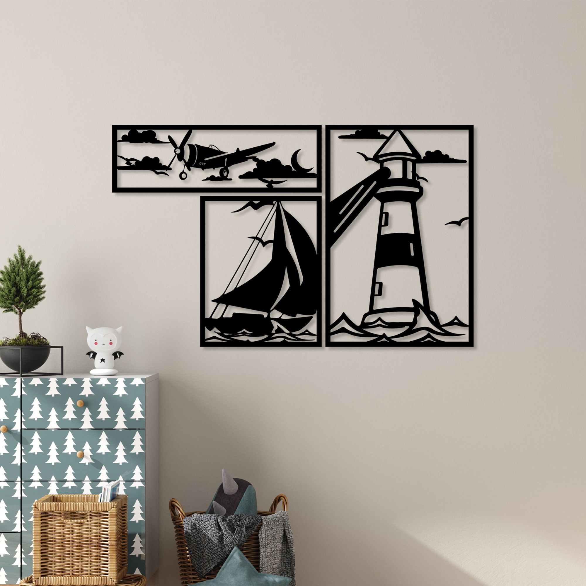 Decoratiune de perete, Lighthouse Trio B, Grosime: 1,5 mm, Negru