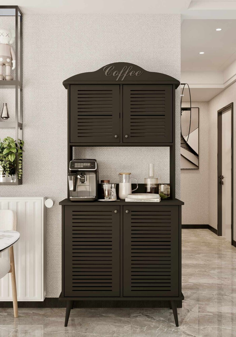 Dulap de bar pentru cafea, Hanah Home, Avior 90, 90x170x40 cm, MDF, Negru - view 2