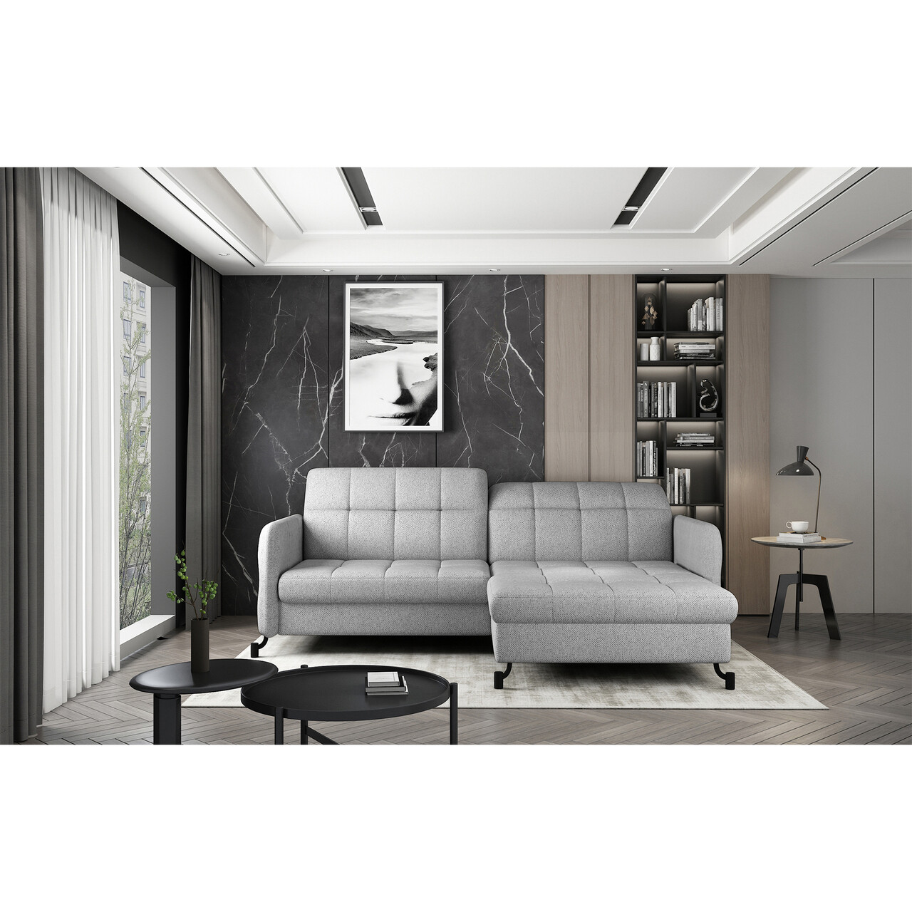 Coltar extensibil dreapta 3 locuri ELTAP, Lore-17, Lorelle, 225x160x105 cm, lemn/poliester, gri deschis
