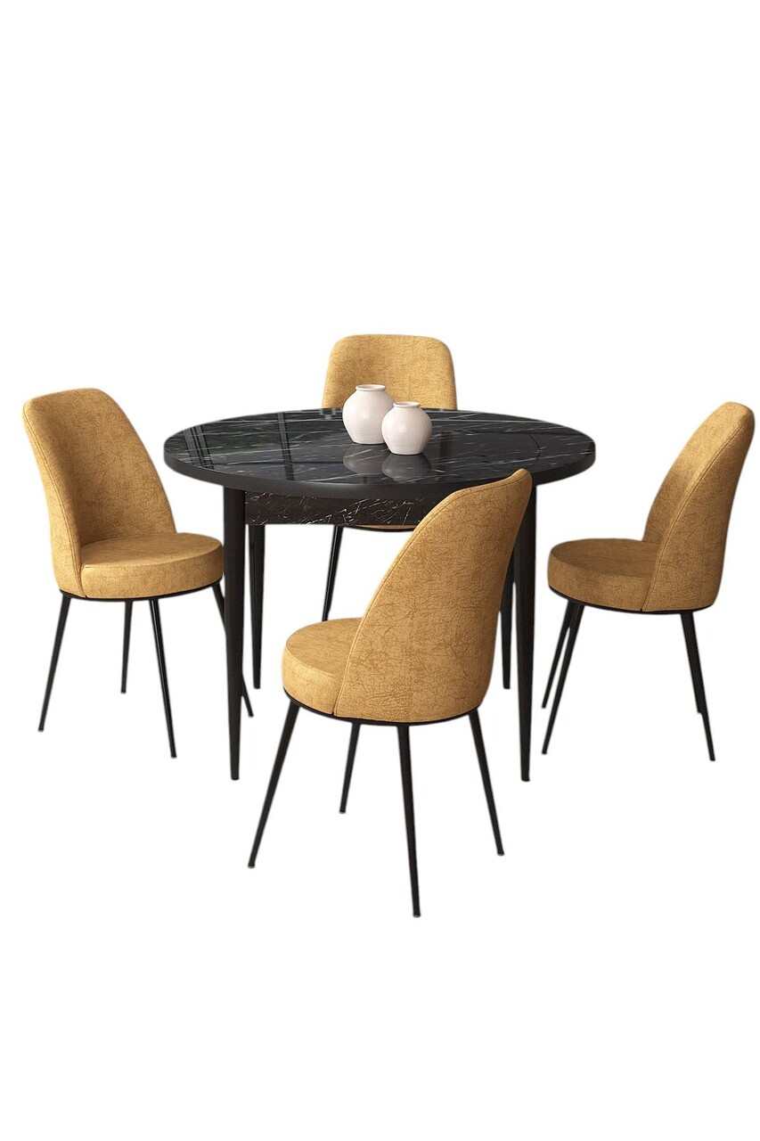 Set masă și scaune (5 bucăți), Hanah Home, Tor, Marmură neagră / Cappuccino - view 2