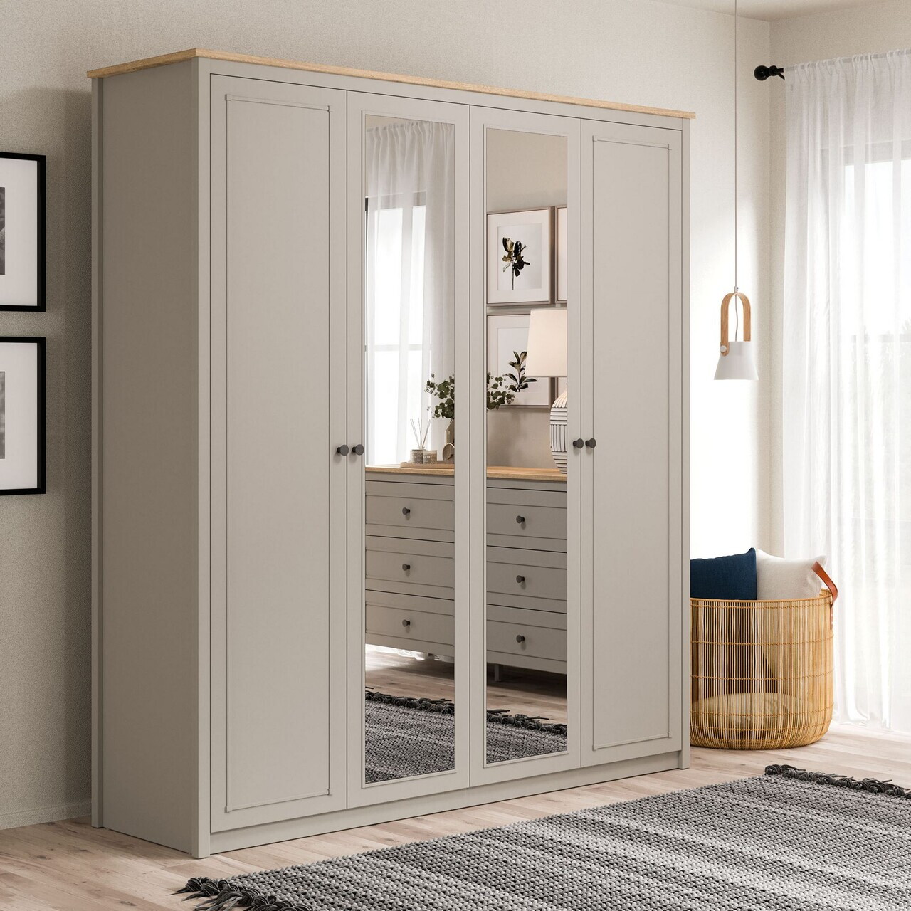 Dulap pentru haine Hanah Home Sento 190.9x208.5x52.7 cm PAL MELAMINAT Gri / Stejar
