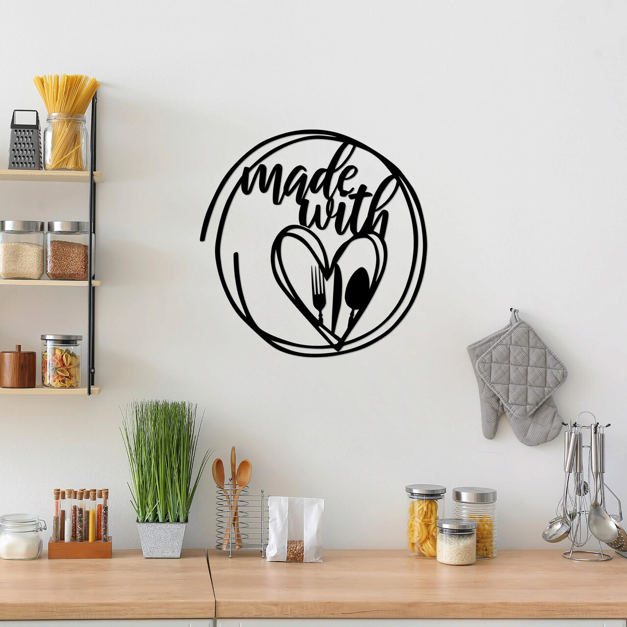 Decoratiune de perete, Made With Love Food, Metal, Dimensiune: 62 x 62 cm, Negru - 1 | YEO