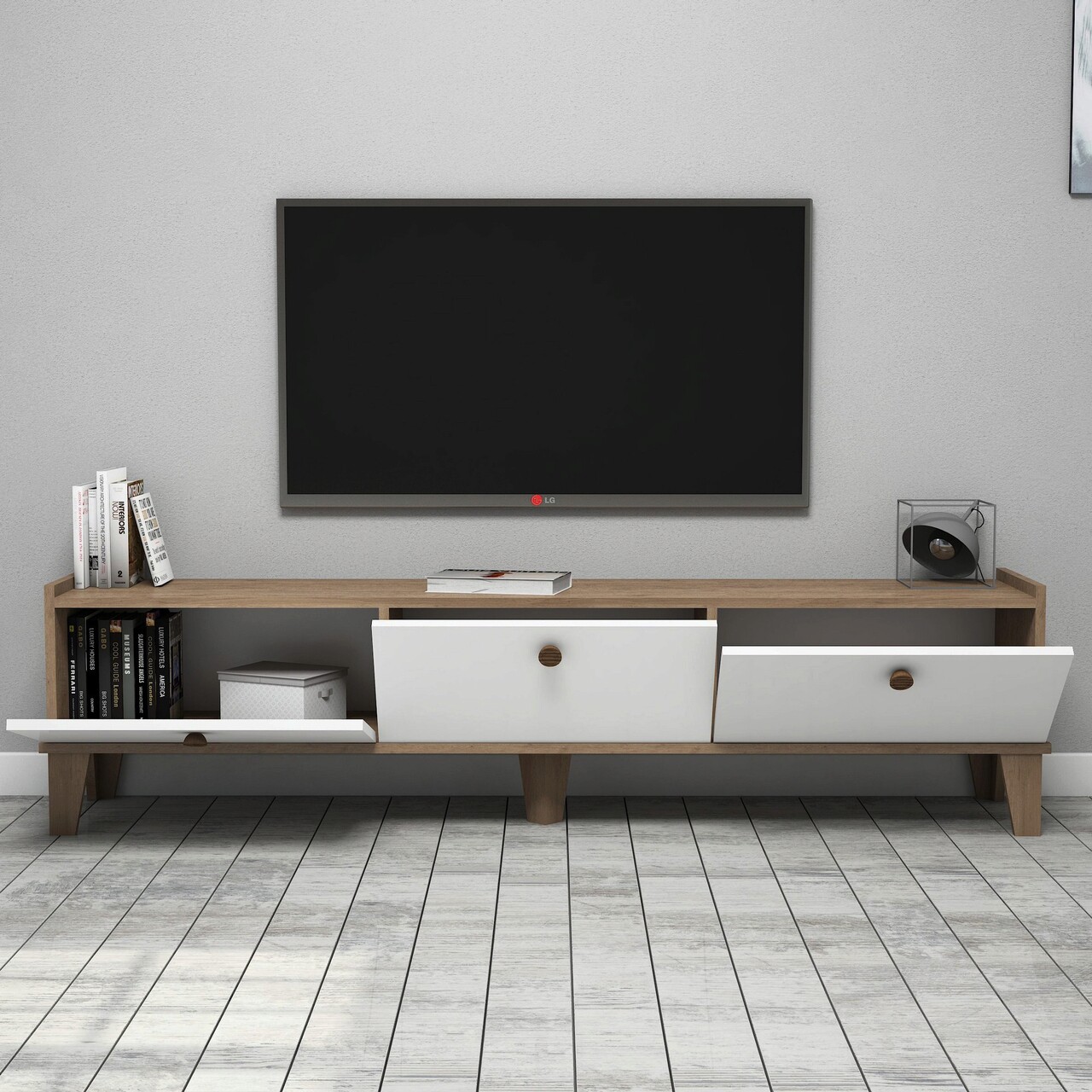 Comoda TV, Almaren, Sumer E3620, 178x44.8x34.6 cm, PAL, Stejar / Alb - 2 | YEO