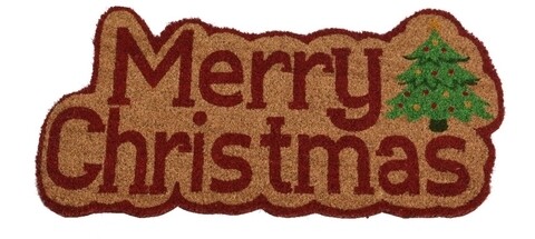 Covoras de intrare Merry Christmas, Decoris, 40x75 cm, fibra de cocos, rosu/bej