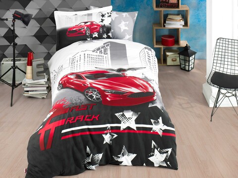 Lenjerie de pat pentru o persoana, 3 piese, 160x220 cm, 100% bumbac poplin, hobby, fast track, rosu