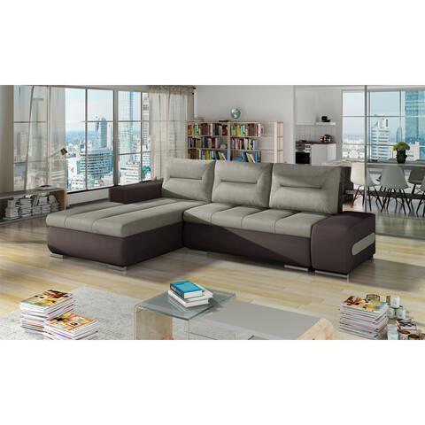 Coltar extensibil stanga 4 locuri ELTAP, Ov44, Ottavio, 275x180x85 cm, lemn/poliester, bej/maro inchis