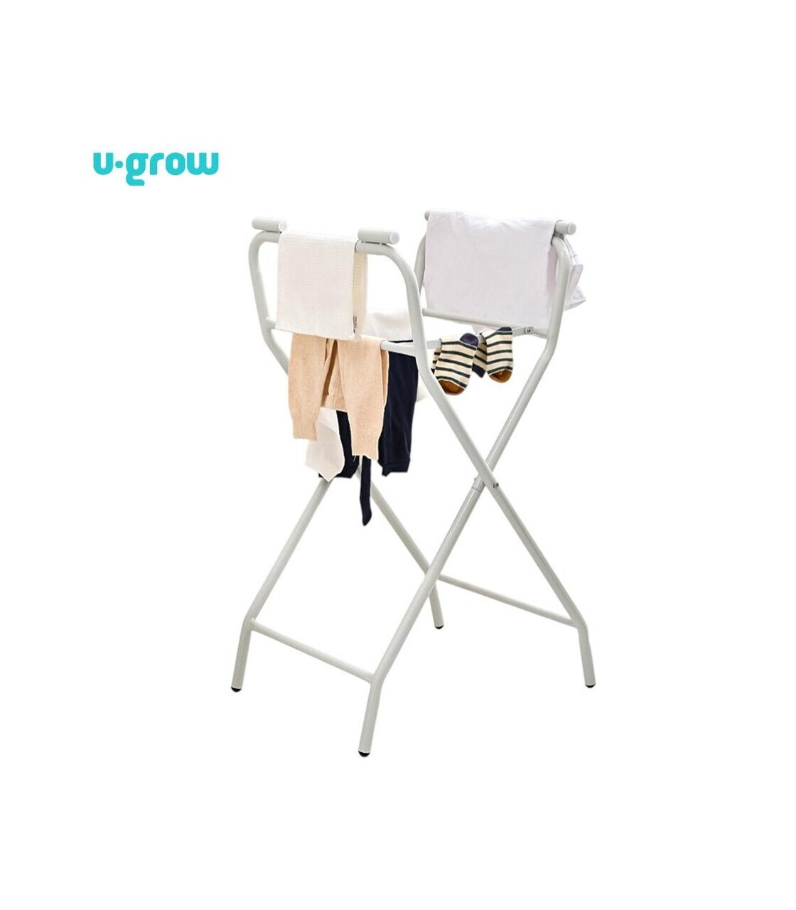 Cadita pliabila cu suport metalic si termometru U-grow, 85x47x21.5 cm, metal, alb/gri - imagine 2