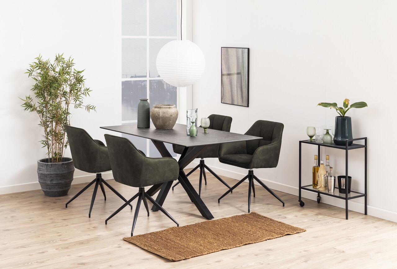 Scaun Brenda, Actona, 58x54.5x84.5 cm, rotativ, poliester/otel, verde olive - view 6