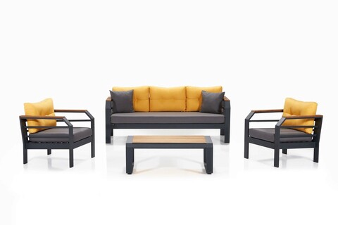 Set mobilier de gradina, clara, assento sarı 3+1+1+s, galben / gri / negru