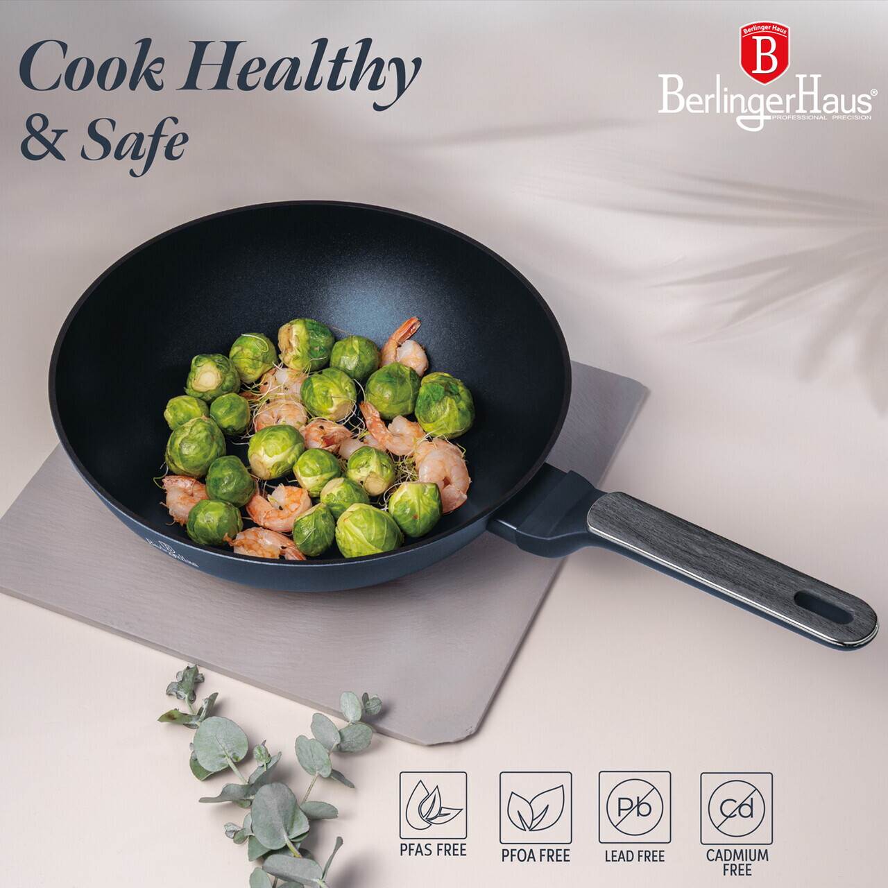 Tigaie Wok Berlinger Haus, Deep Sea, 28 cm, 3.5 L, aluminiu forjat, albastru mat/gri - imagine 13