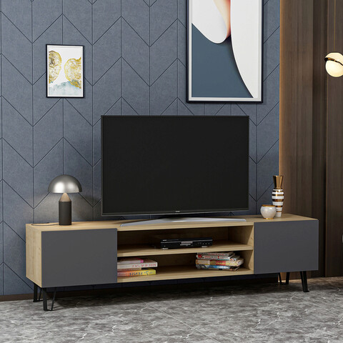 Comoda TV, Colman, Bloom, 160×37.4×47 cm, Stejar / Antracit Colman