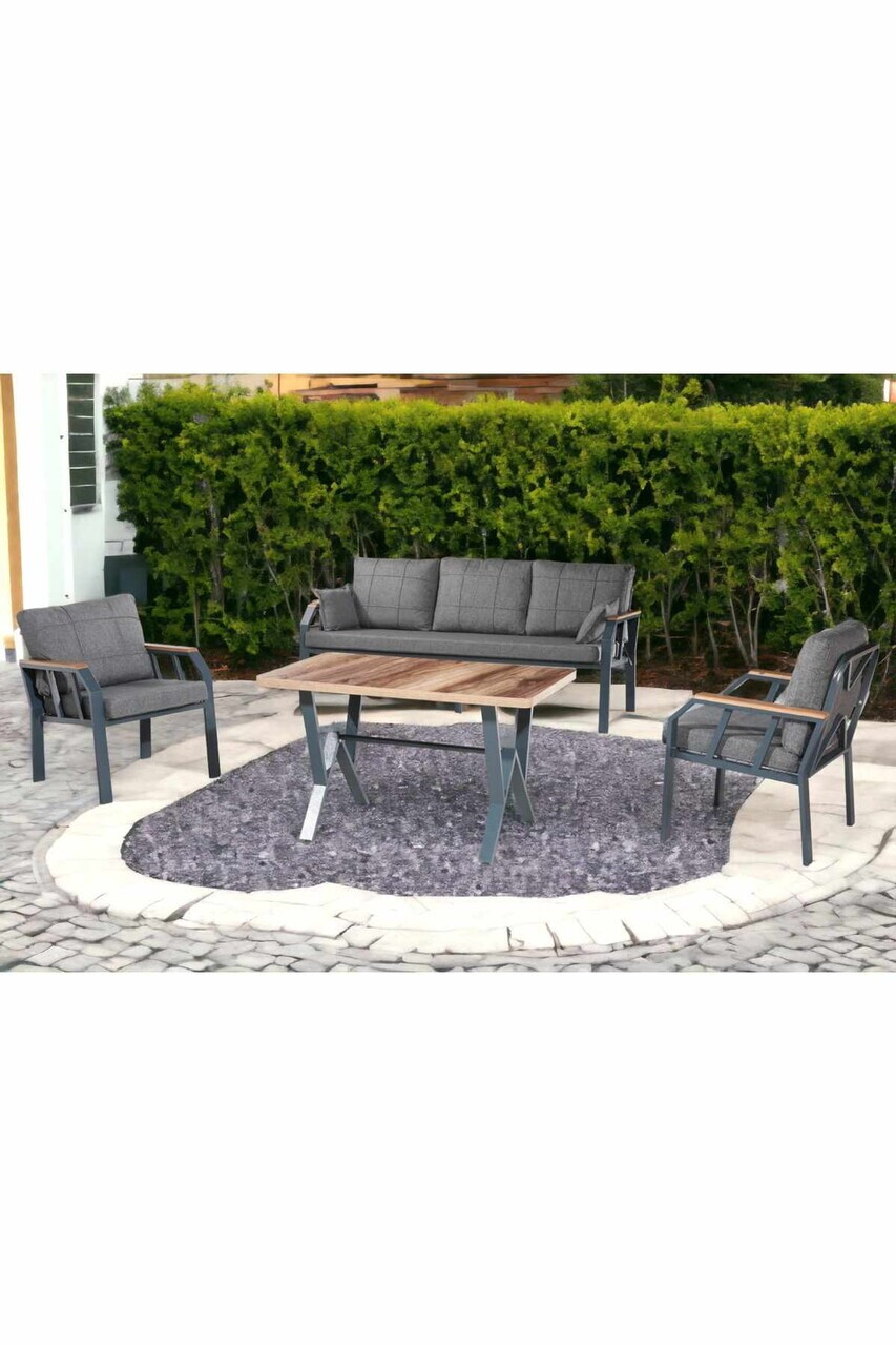 Set mobilier de gradina Hanah Home Nergiz 3+1+1 Metal Gri inchis