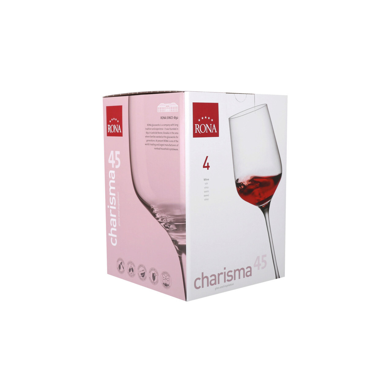 Set 4 pahare pentru vin Charisma, Rona, 450 ml, sticla, transparent