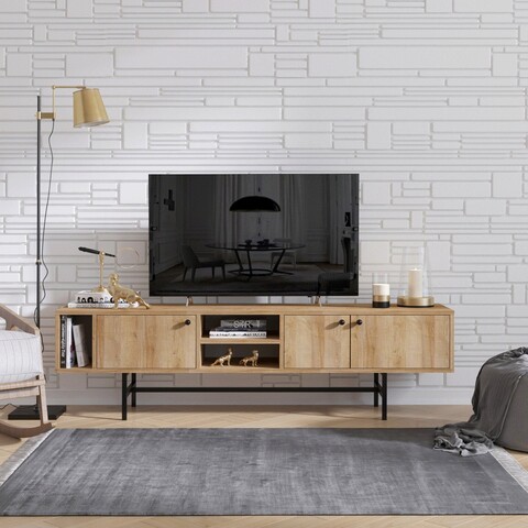 Comoda TV, Elegance, Pedro, 180x40x50 cm, Stejar / Negru Elegance