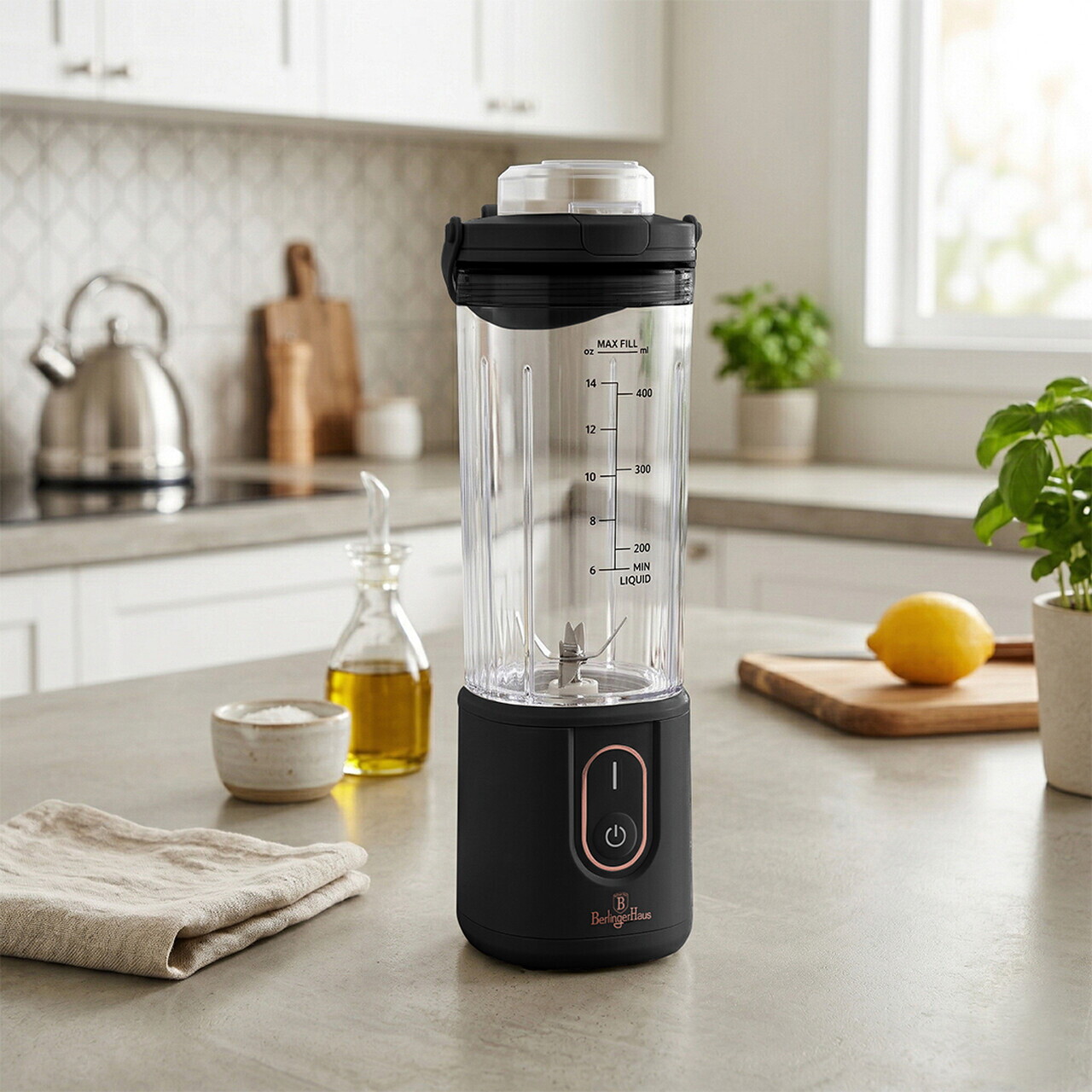 Blender portabil Berlinger Haus, Black Rose, 400 ml, 110W, 9x27.2 cm, inox/plastic, negru/transparent - view 3