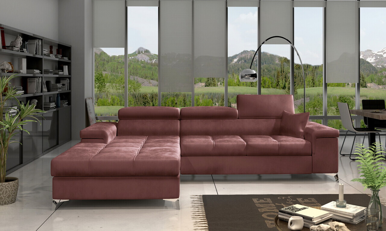 Coltar extensibil stanga 4 locuri ELTAP, Ric-47, Ricardo, 281x205x88 cm, lemn/poliester, roz inchis - view 2