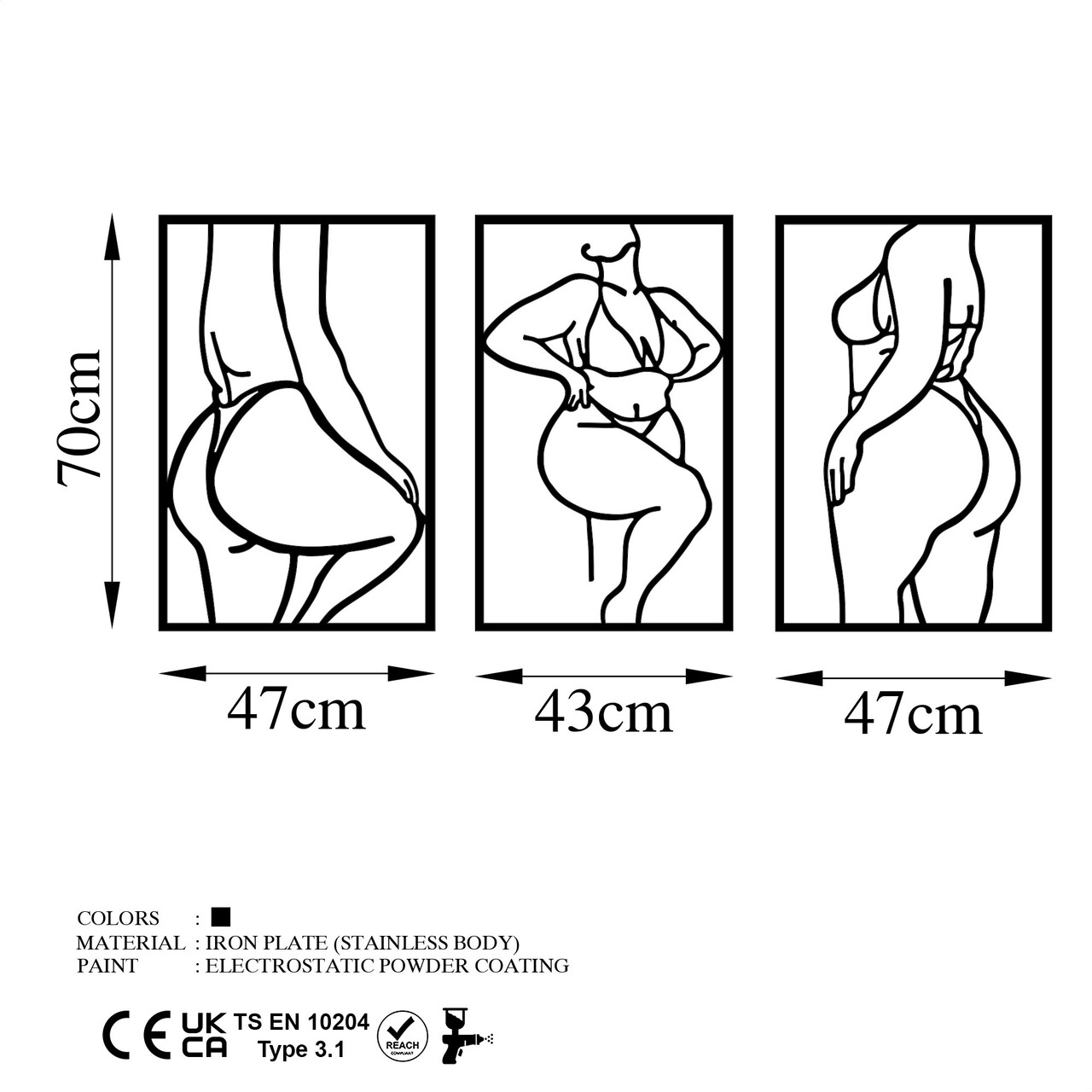 Decoratiune de perete, Body Positive Line, Dimensiune: 47 x 70 cm (2 bucăți), Negru - view 6