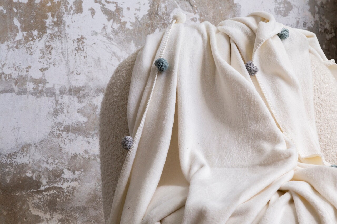 Patura Double, Pom Pom - Cream, Dolce Bonita Home, 60% bumbac/30% acril/10% poliester