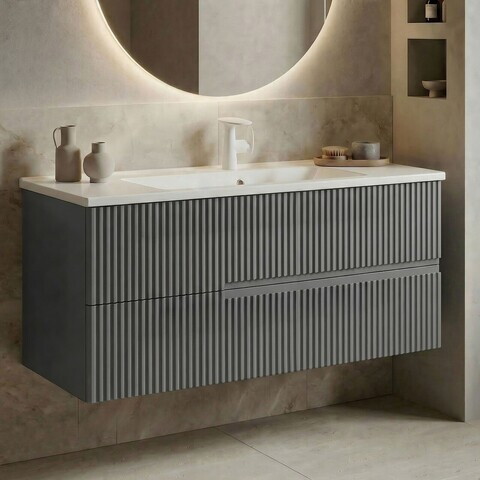 Dulap de baie cu chiuvetă, Hanah Home, Moonlight 120, Gri Mat