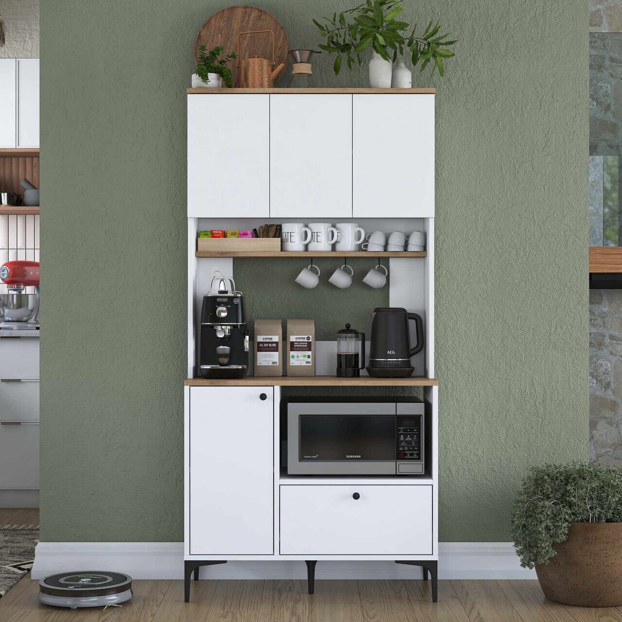 Dulap multifunctional, Hanah Home, JE202, 90.2x184.2x40 cm, Nuc/Alb — imaginea 2