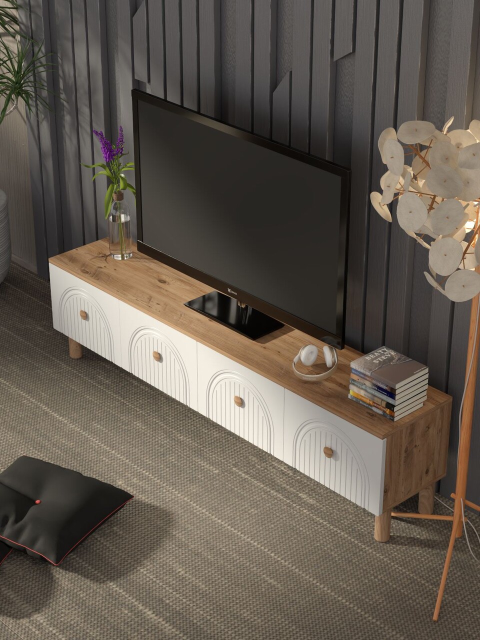 Comoda TV, Hanah Home, Bellora, 180x47x35 cm, PAL, Pin Atlantic / Alb - view 4