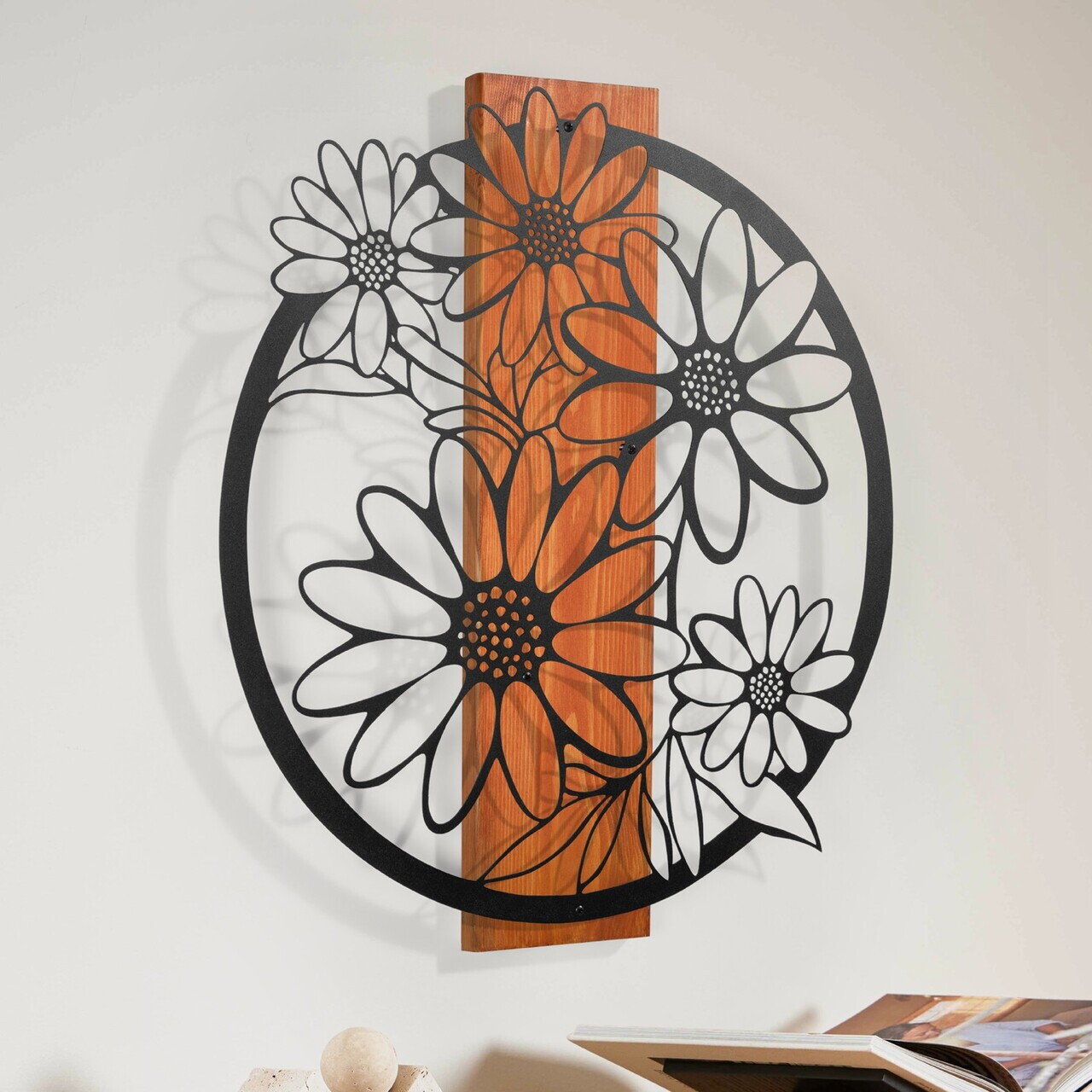 Decoratiune de perete, Marguerite, Cadru: Lemn (Grosime: 2 cm), Roșu/Negru