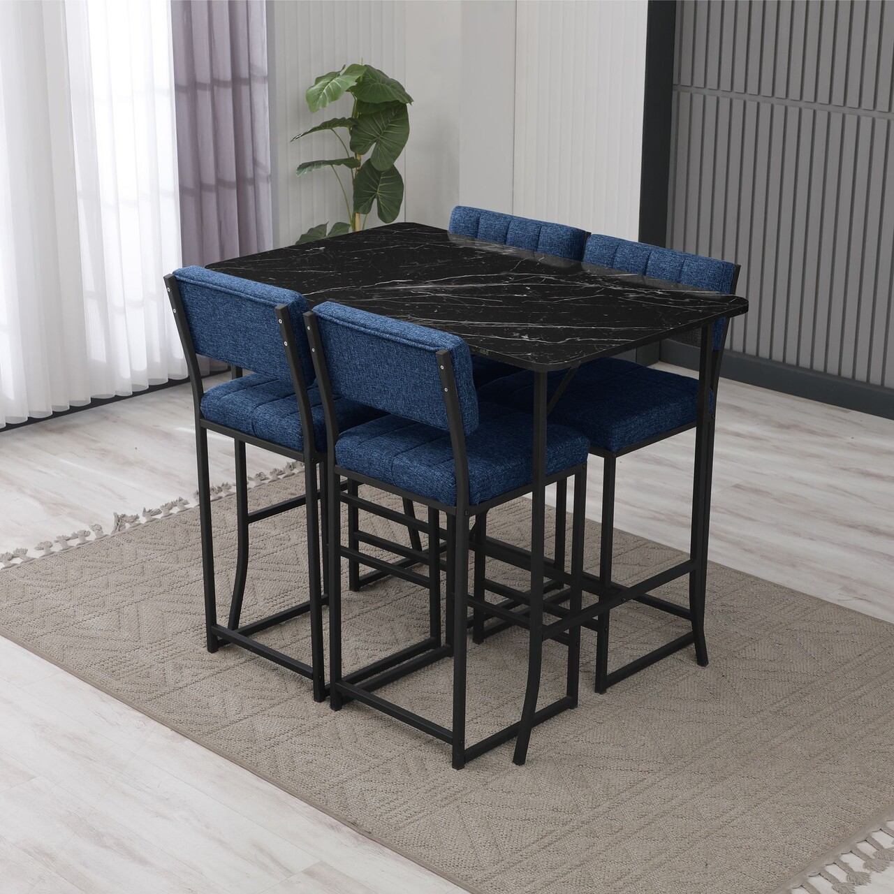 Set masa si 4 scaune de bar, Hanah Home, Retro, Navy Blue / Black - imagine 2