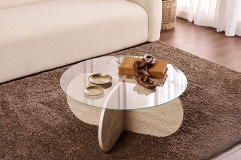 Masuta de cafea, Nordure, Aeris, Travertin / Transparent