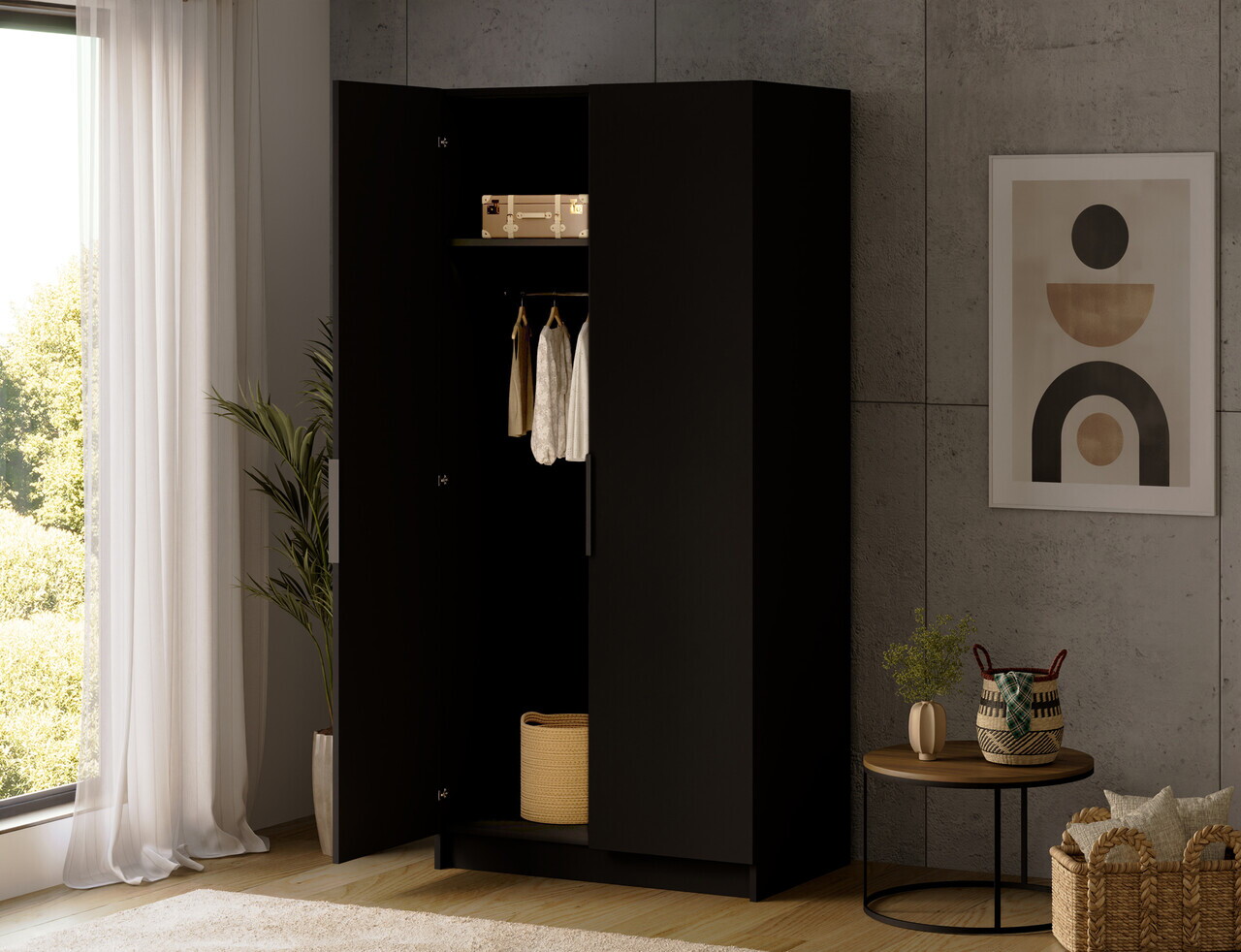 Dulap pentru haine ELTAP, B-SZA100, Mirtillo, 100x60x216 cm, PAL laminat, negru — imaginea 2