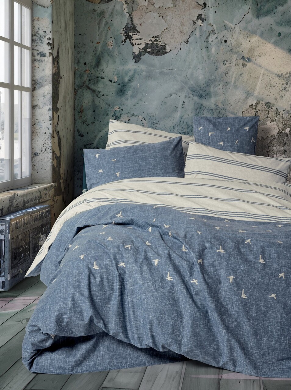 Lenjerie de pat dubla, Ceria - Dark Blue, Cotton Box, Bumbac Ranforce