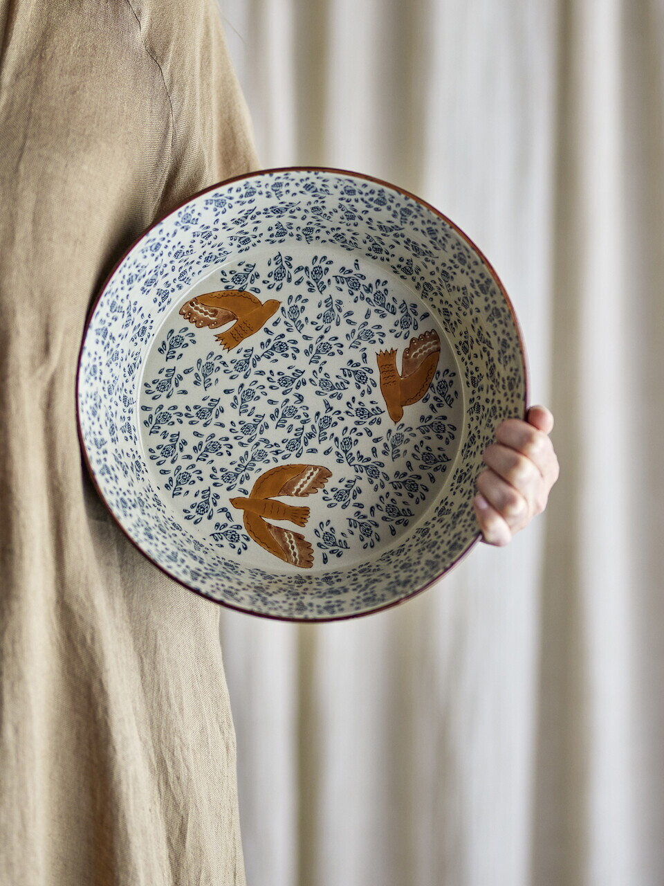 Bol salata, Bloomingville, Hezha, 28x9 cm, 3.35 L, ceramica, albastru - imagine 5