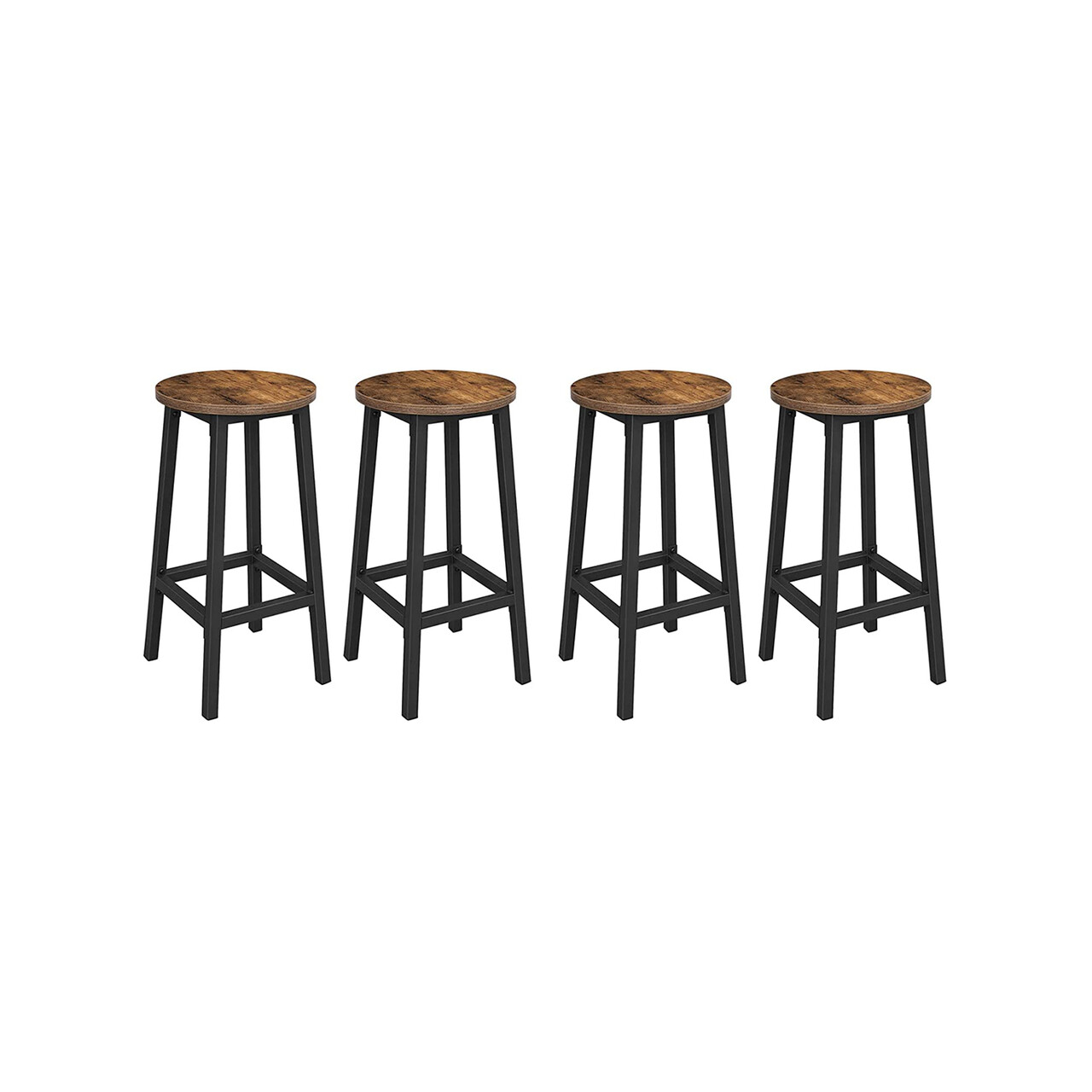 Set 4 scaune de bar, Vasagle, Industrial Design, 30x65 cm, max 150 kg, PAL/otel, maro
