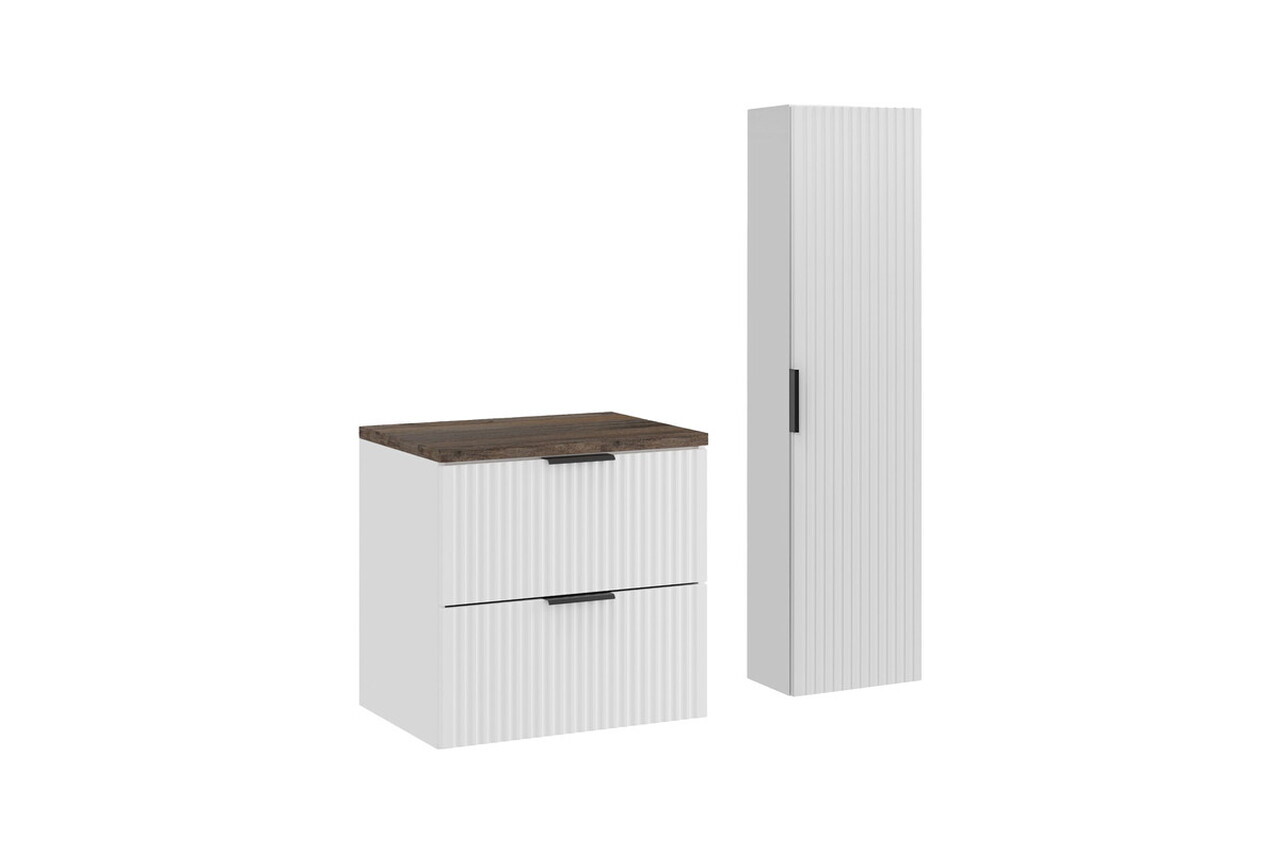 Set mobilier baie Adel White Vintage 60 cm HC, dulap inalt si masca lavoar, Comad, MDF/PAL, alb mat/negru vintage