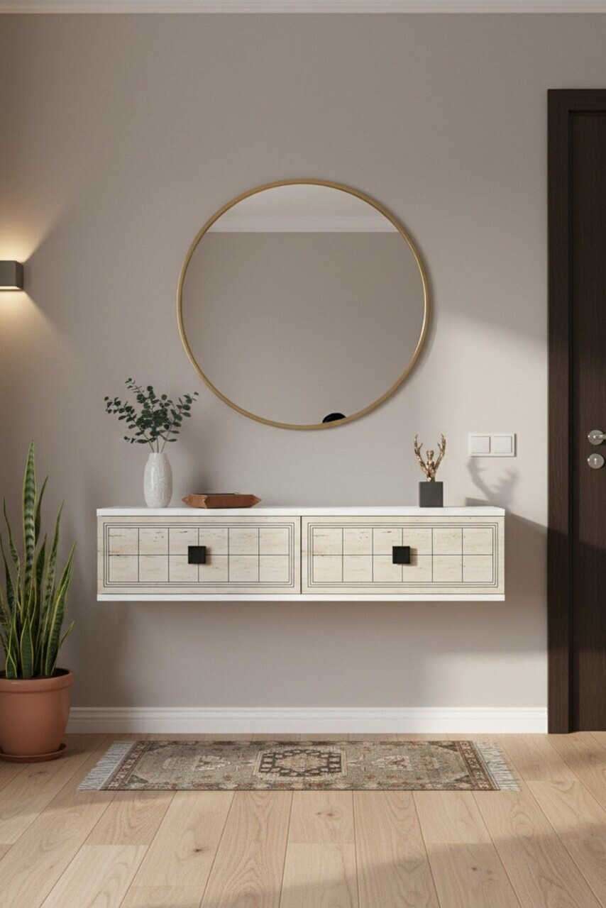 Dulap, Hanah Home, Yuka 120, 120x25.5x29.6 cm, Alb / Travertin — imaginea 2