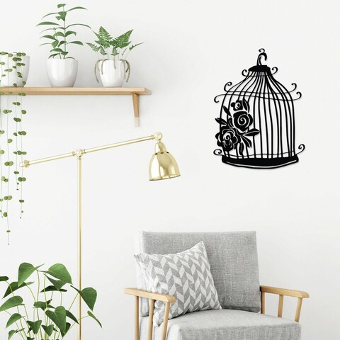 Decoratiune de perete, cage, metal, dimensiune: 45,4 x 60 cm, negru