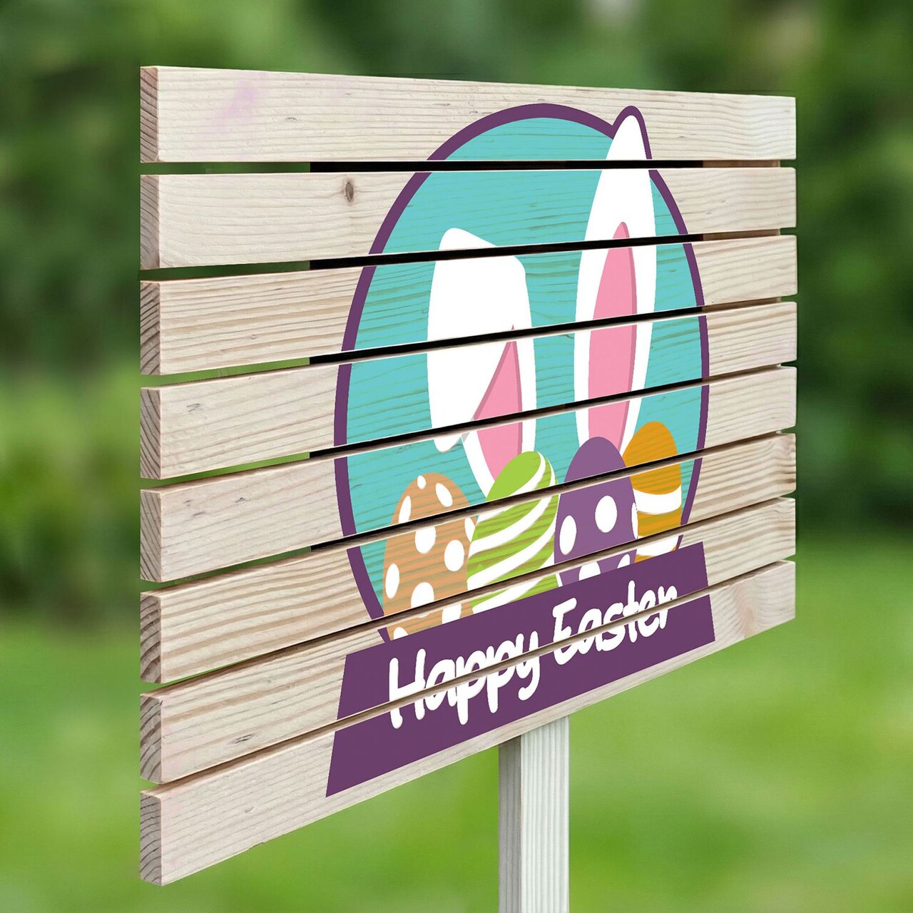 Semn de curte, Happy Easter Badge, 58x38 cm, Multicolor - imagine 2
