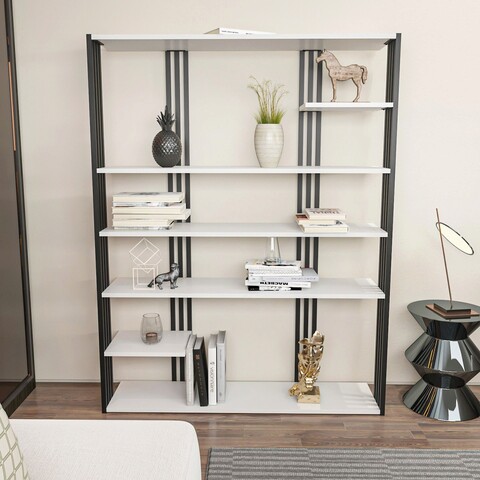 Corp biblioteca, Zena Home, Jenny, 120x160x29.6 cm, PAL, Alb negru mezoni.ro