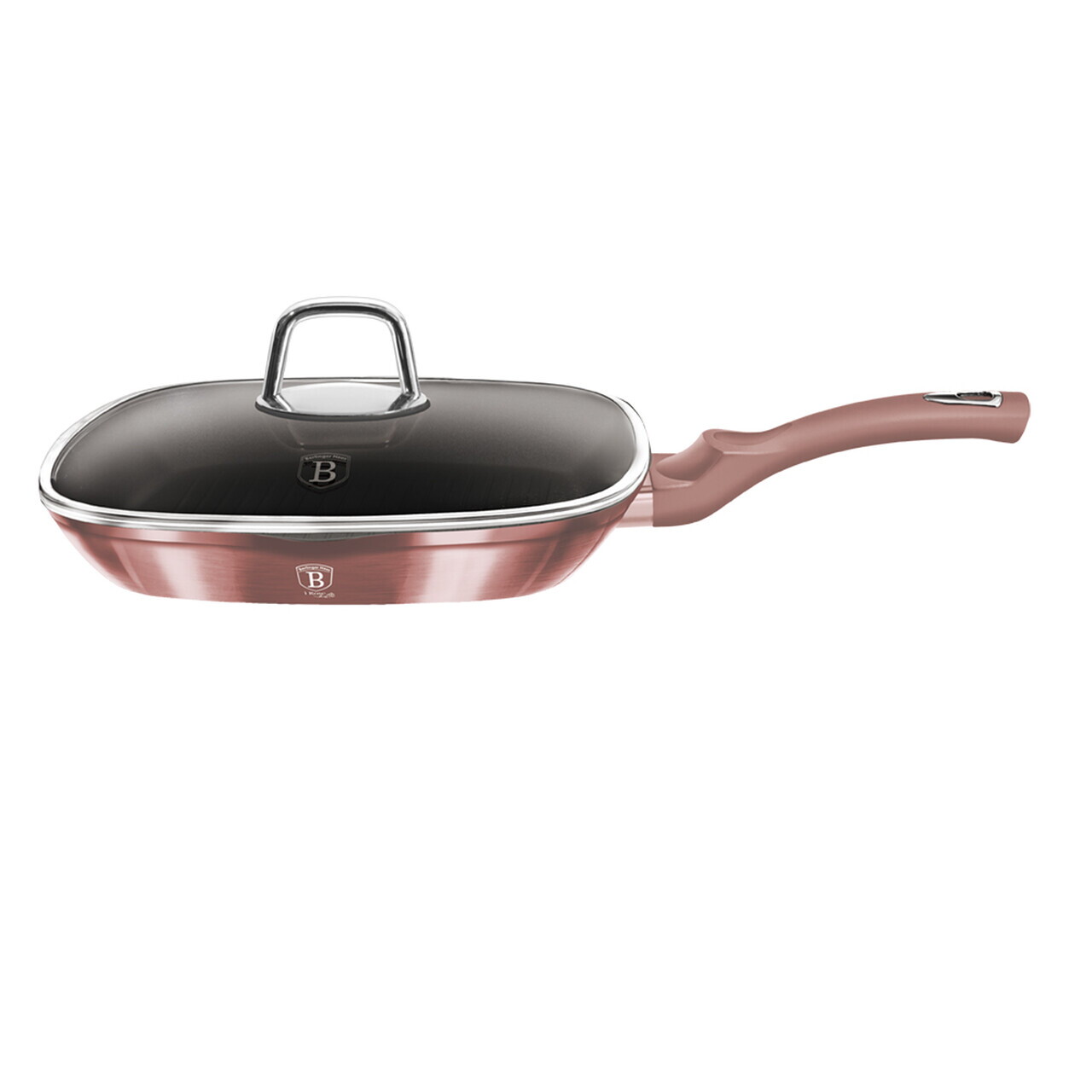 Tigaie grill cu capac Berlinger Haus, I-Rose, 28 cm, 2.1 L, aluminiu forjat, roz - imagine 7