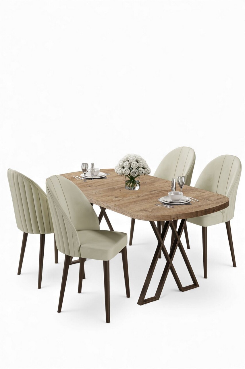 Set masă și scaune (5 bucăți), Hanah Home, Kaye, Pin Atlantic / Crem - view 2