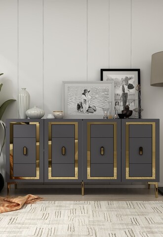 Consola, Hanah Home, Orion, 150x75x35 cm, PAL , Antracit / Aur