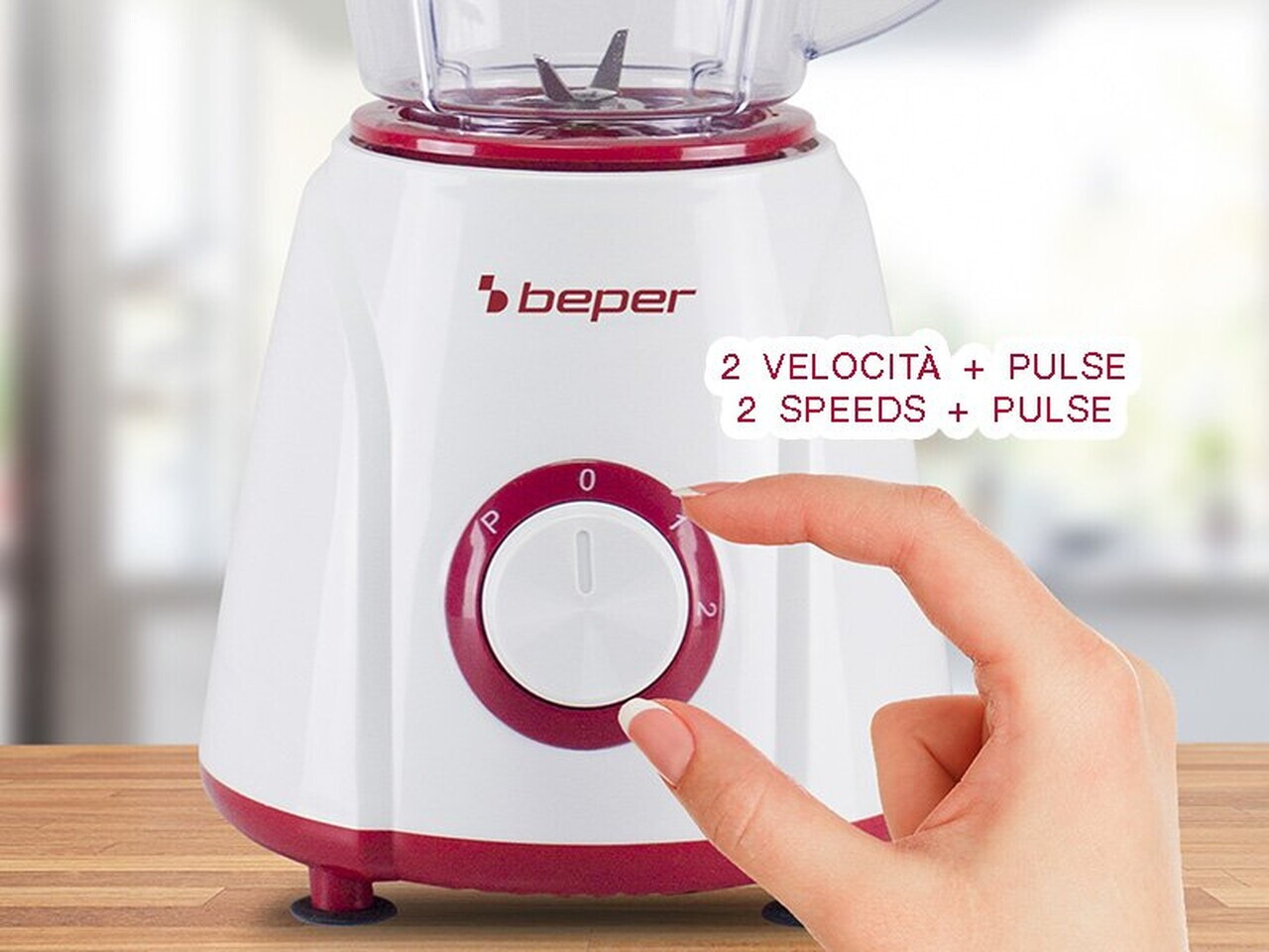 Blender de masa Beper, 17.5x18.5x37 cm, 400W, 1.5L, plastic/inox, alb/rosu - view 3