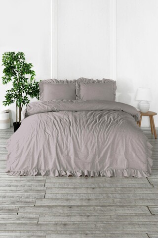 Lenjerie de pat dubla Super King, 3 piese, 220×260 cm, 100% bumbac, Limasso, Exclusive Stonewashed, gri Lenjerii de Pat