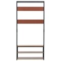 Cuier cu pantofar Entryway, InArt, 80x30x170 cm, fier/MDF, negru/maro
