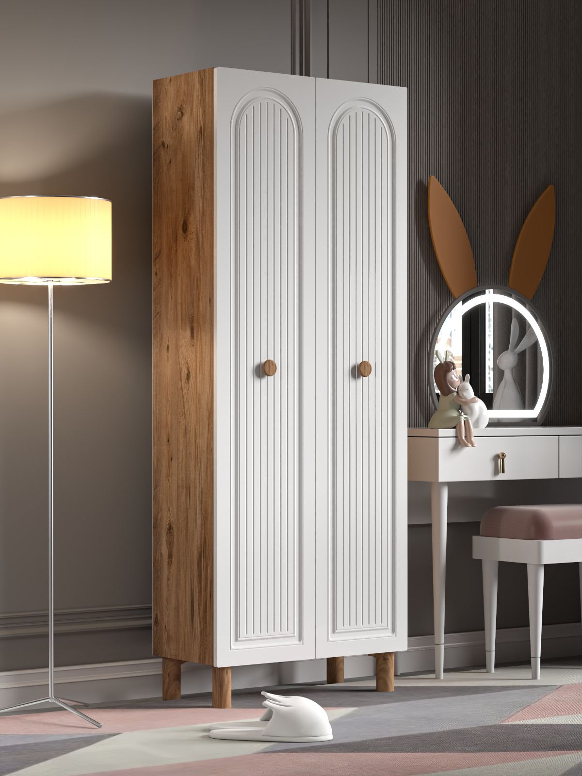 Dulap multifunctional, Hanah Home, Vionne, 70x185x35 cm, PAL, Pin Atlantic / Alb