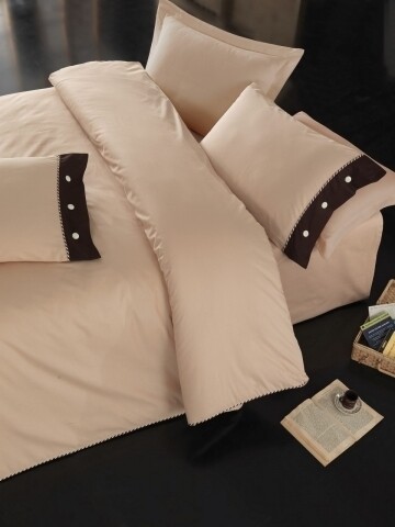 Lenjerie de pat dubla, 4 piese, 100% bumbac ranforce, Cotton Box, Plain Line Beige