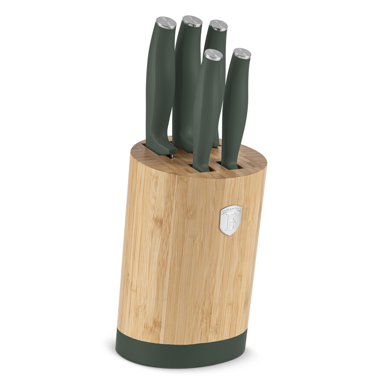 Set 5 cutite cu suport rotund Berlinger Haus, Matte Green, inox/bambus, verde mat/natur - imagine 7